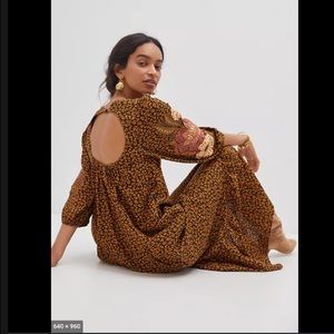 NWT ANTHROPOLOGIE x FARM RIO Brown Motif Maxi Dress